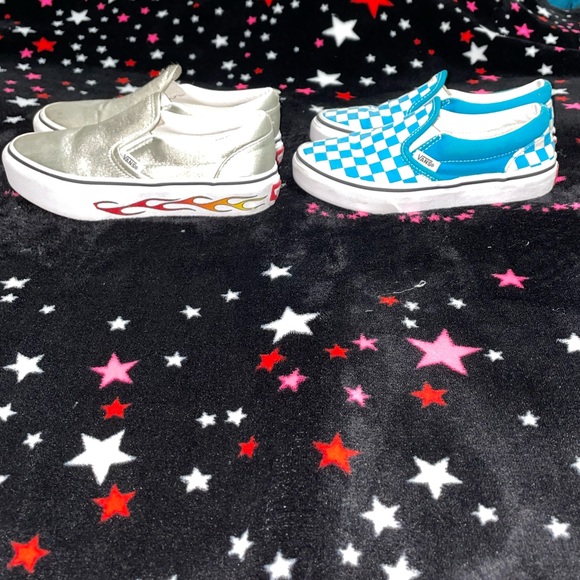 Vans little kids, size 13.5 checker slip-ons, Flame metallic silver slip-ons 🔥 - Picture 3 of 15